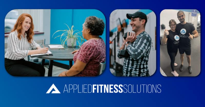 Health coach reviewing weight loss program goals with a member at Applied Fitness Solutions in Ann Arbor
