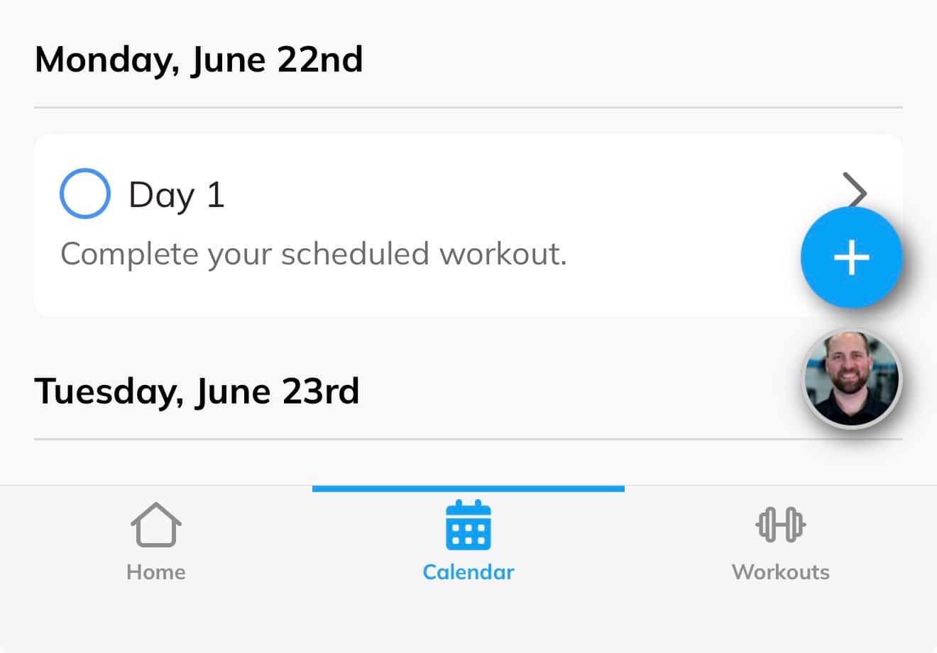 The Trainerize app showing your Exercise Physiologist's photo, which you tap to open a message